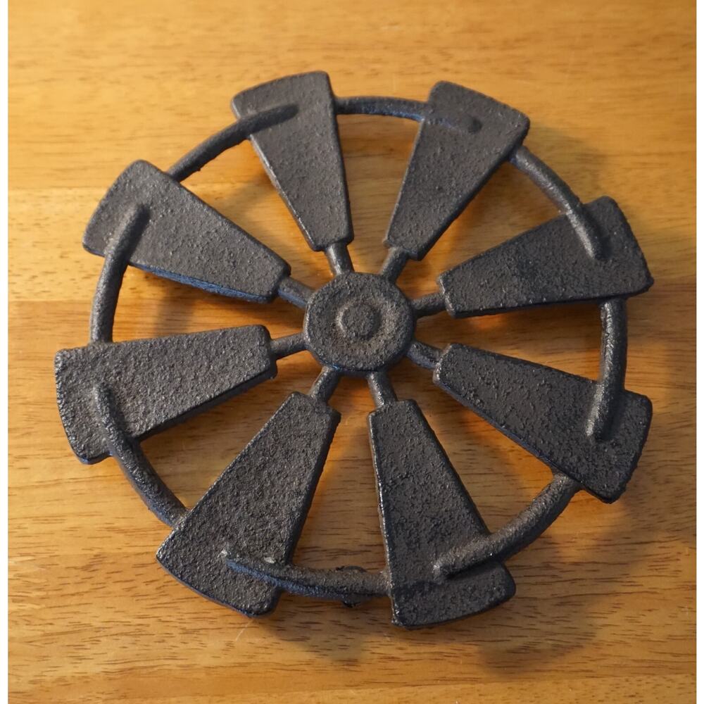 Cast Iron Rustic Country Primitive Amish Windmill Trivet Farm Kitchen Home Decor